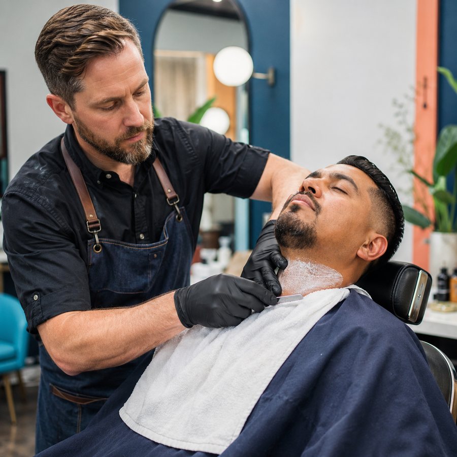 Barber giving a straight-razor shave