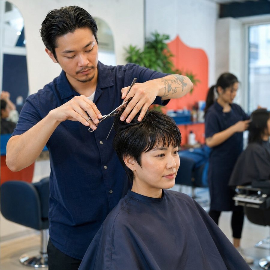 Stylist cutting hair in a salon