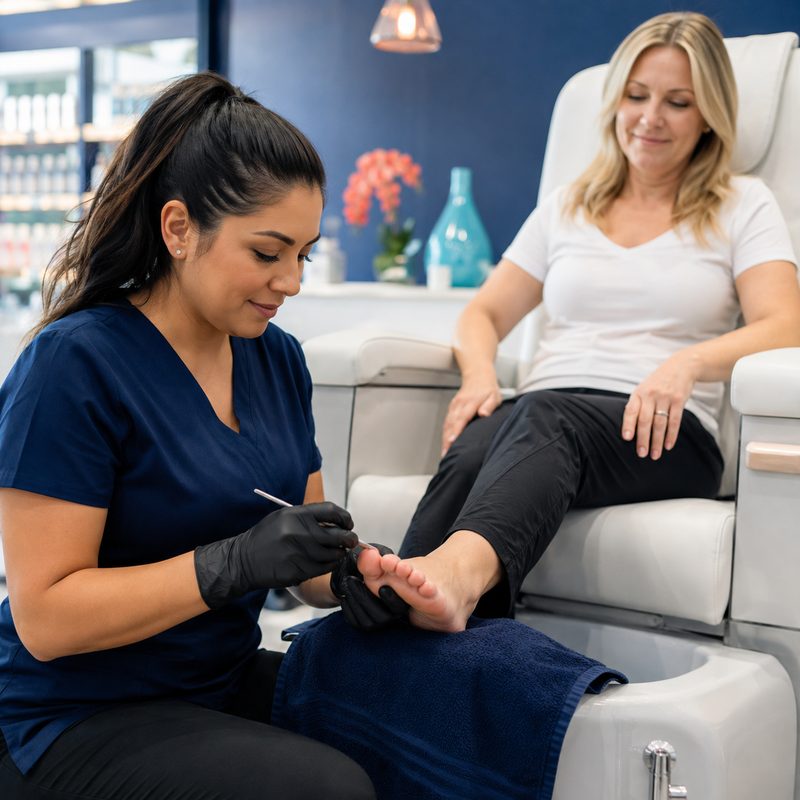 Nail technician at work
